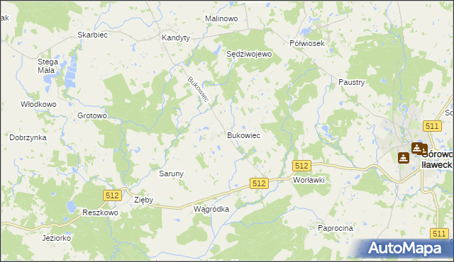 mapa Bukowiec gmina Górowo Iławeckie, Bukowiec gmina Górowo Iławeckie na mapie Targeo