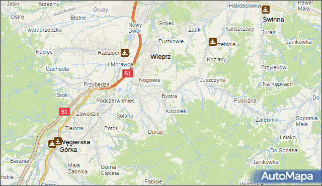 mapa Bystra gmina Radziechowy-Wieprz, Bystra gmina Radziechowy-Wieprz na mapie Targeo