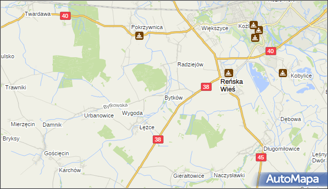 mapa Bytków gmina Reńska Wieś, Bytków gmina Reńska Wieś na mapie Targeo