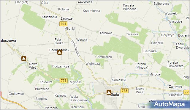 mapa Chmielarze gmina Skała, Chmielarze gmina Skała na mapie Targeo