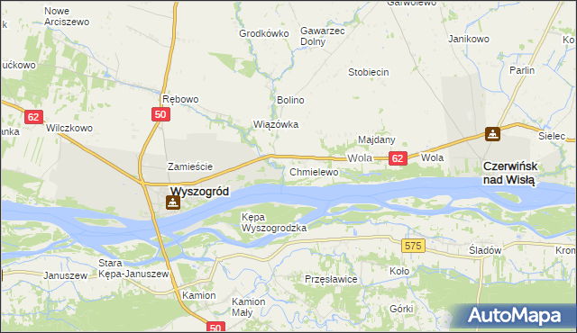 mapa Chmielewo gmina Wyszogród, Chmielewo gmina Wyszogród na mapie Targeo