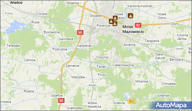 mapa Chochół gmina Mińsk Mazowiecki, Chochół gmina Mińsk Mazowiecki na mapie Targeo