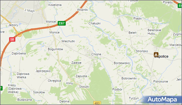 mapa Chojne, Chojne na mapie Targeo