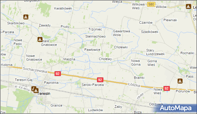mapa Cholewy gmina Błonie, Cholewy gmina Błonie na mapie Targeo