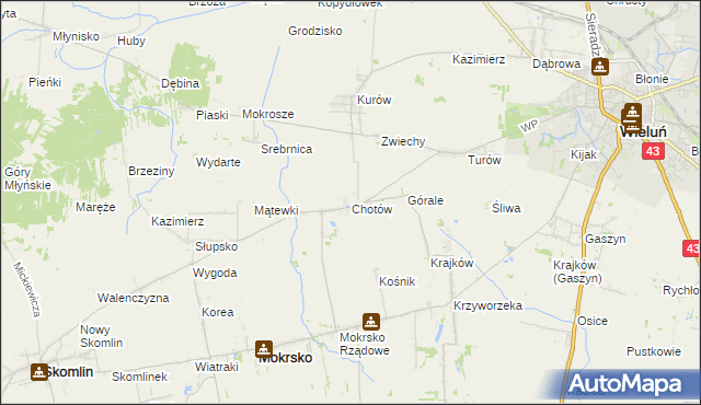 mapa Chotów gmina Mokrsko, Chotów gmina Mokrsko na mapie Targeo