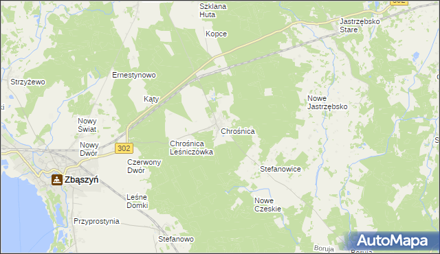 mapa Chrośnica gmina Zbąszyń, Chrośnica gmina Zbąszyń na mapie Targeo