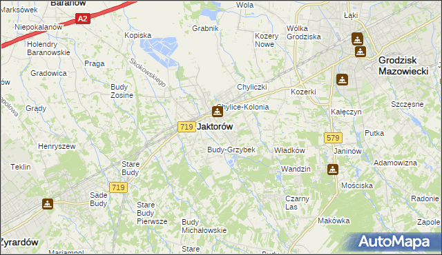 mapa Chylice gmina Jaktorów, Chylice gmina Jaktorów na mapie Targeo