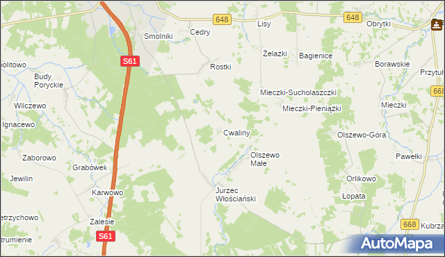 mapa Cwaliny gmina Stawiski, Cwaliny gmina Stawiski na mapie Targeo