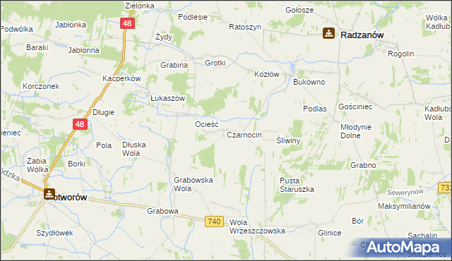 mapa Czarnocin gmina Radzanów, Czarnocin gmina Radzanów na mapie Targeo