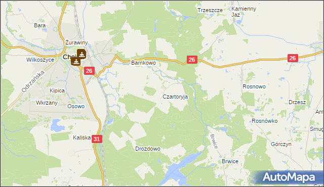 mapa Czartoryja gmina Chojna, Czartoryja gmina Chojna na mapie Targeo