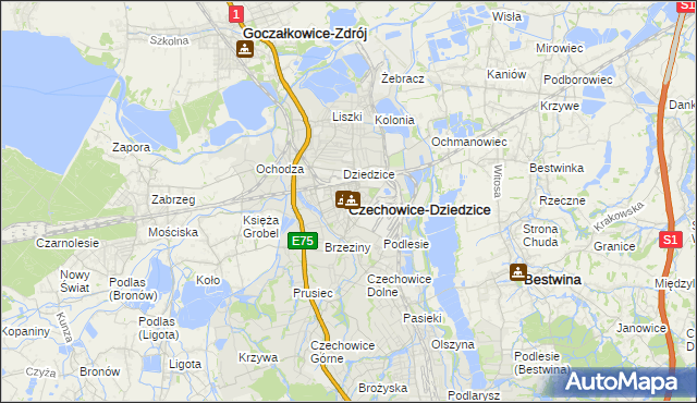 mapa Czechowic-Dziedzic, Czechowice-Dziedzice na mapie Targeo