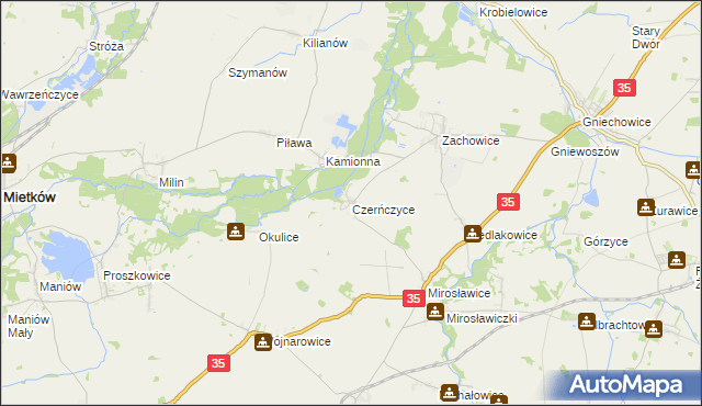 mapa Czerńczyce gmina Kąty Wrocławskie, Czerńczyce gmina Kąty Wrocławskie na mapie Targeo