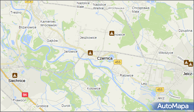 mapa Czernica powiat wrocławski, Czernica powiat wrocławski na mapie Targeo