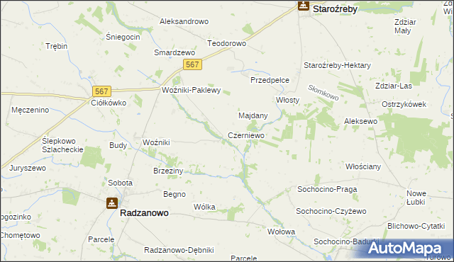mapa Czerniewo gmina Radzanowo, Czerniewo gmina Radzanowo na mapie Targeo