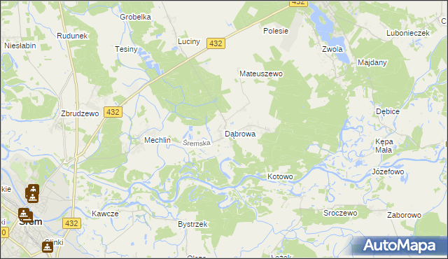 mapa Dąbrowa gmina Śrem, Dąbrowa gmina Śrem na mapie Targeo