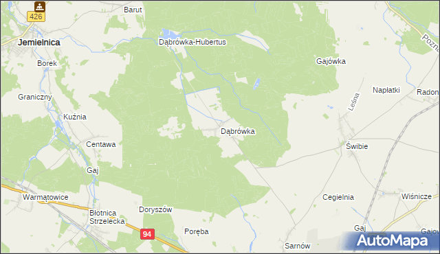 mapa Dąbrówka gmina Wielowieś, Dąbrówka gmina Wielowieś na mapie Targeo
