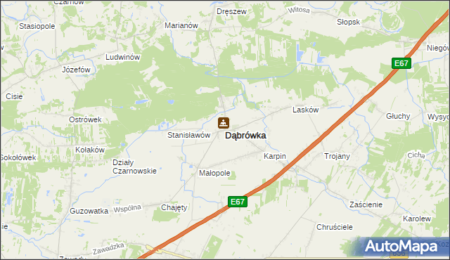 mapa Dąbrówka powiat wołomiński, Dąbrówka powiat wołomiński na mapie Targeo
