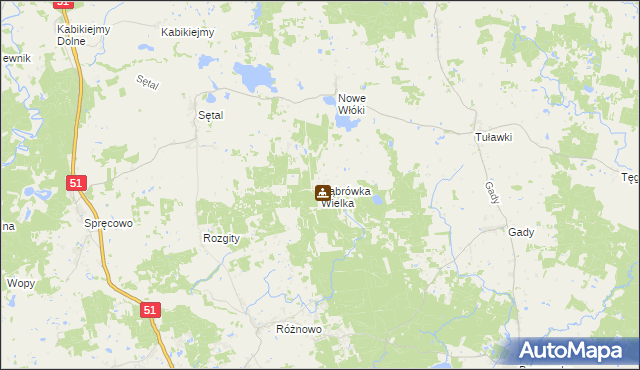 mapa Dąbrówka Wielka gmina Dywity, Dąbrówka Wielka gmina Dywity na mapie Targeo