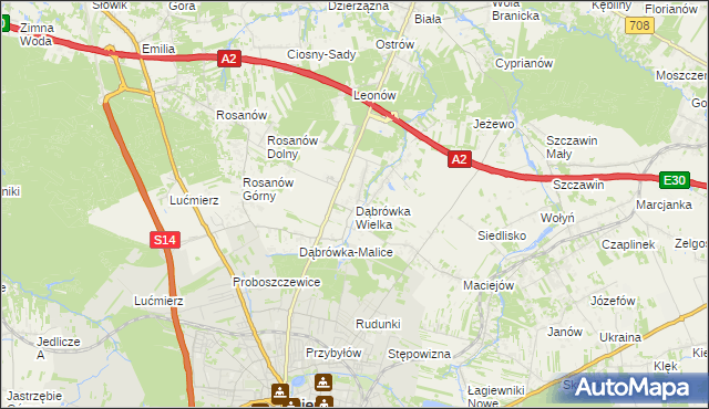 mapa Dąbrówka Wielka gmina Zgierz, Dąbrówka Wielka gmina Zgierz na mapie Targeo