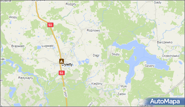 mapa Dągi, Dągi na mapie Targeo
