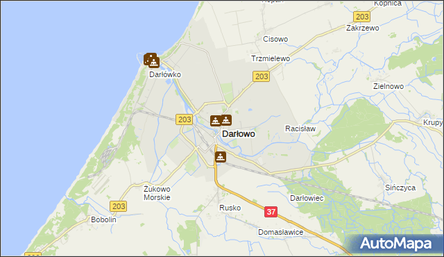 mapa Darłowo, Darłowo na mapie Targeo