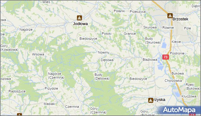 mapa Dębowa gmina Jodłowa, Dębowa gmina Jodłowa na mapie Targeo