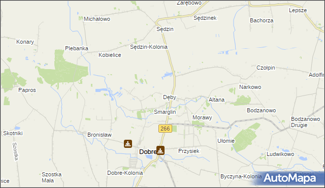 mapa Dęby gmina Dobre, Dęby gmina Dobre na mapie Targeo
