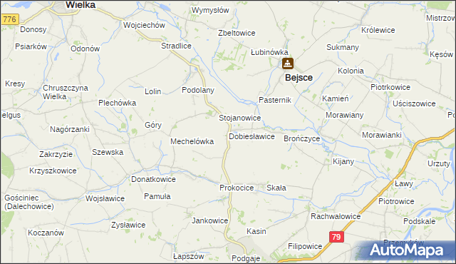 mapa Dobiesławice gmina Bejsce, Dobiesławice gmina Bejsce na mapie Targeo