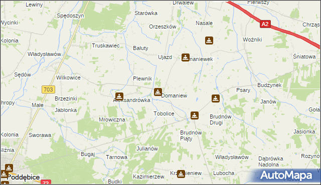 mapa Domaniew gmina Dalików, Domaniew gmina Dalików na mapie Targeo