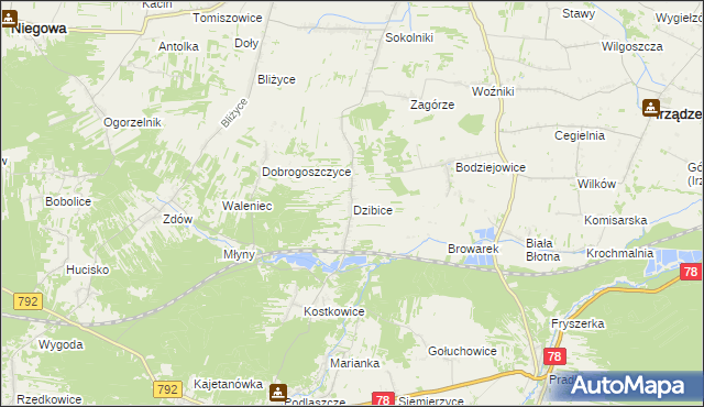 mapa Dzibice, Dzibice na mapie Targeo