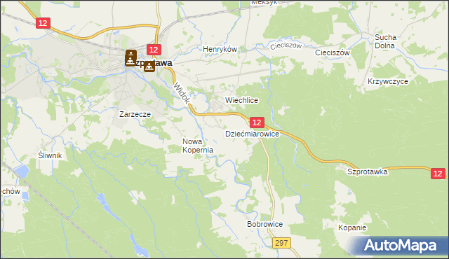 mapa Dziećmiarowice, Dziećmiarowice na mapie Targeo