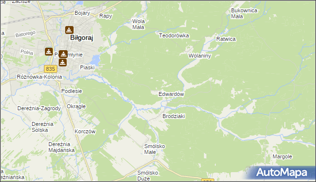 mapa Edwardów gmina Biłgoraj, Edwardów gmina Biłgoraj na mapie Targeo