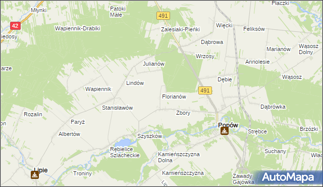 mapa Florianów gmina Popów, Florianów gmina Popów na mapie Targeo