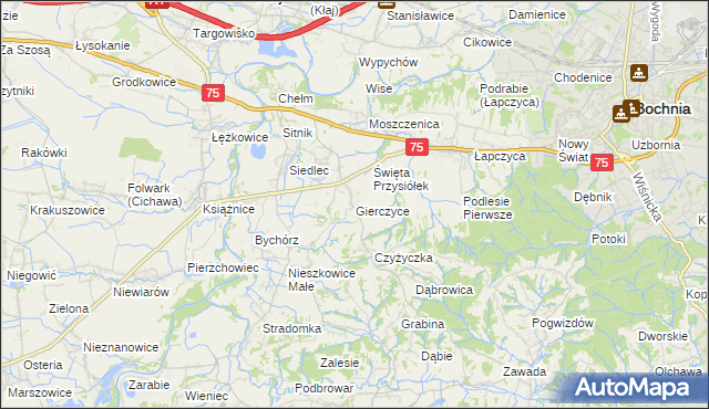 mapa Gierczyce gmina Bochnia, Gierczyce gmina Bochnia na mapie Targeo