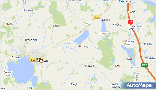 mapa Girgajny, Girgajny na mapie Targeo