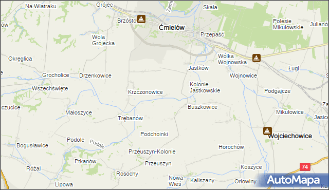 mapa Glinka gmina Ćmielów, Glinka gmina Ćmielów na mapie Targeo