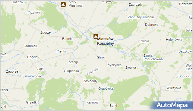 mapa Glinki gmina Miastków Kościelny, Glinki gmina Miastków Kościelny na mapie Targeo