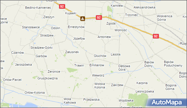 mapa Głuchów gmina Bedlno, Głuchów gmina Bedlno na mapie Targeo