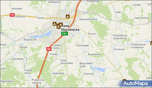 mapa Głuchówek gmina Rawa Mazowiecka, Głuchówek gmina Rawa Mazowiecka na mapie Targeo