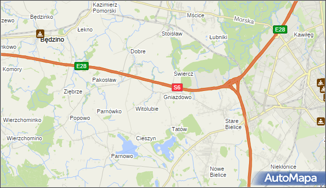 mapa Gniazdowo gmina Biesiekierz, Gniazdowo gmina Biesiekierz na mapie Targeo