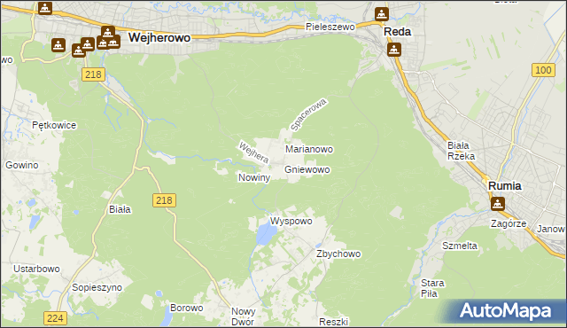 mapa Gniewowo gmina Wejherowo, Gniewowo gmina Wejherowo na mapie Targeo