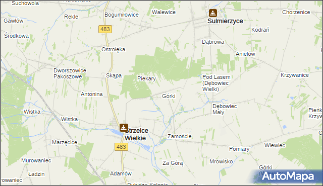 mapa Górki gmina Strzelce Wielkie, Górki gmina Strzelce Wielkie na mapie Targeo