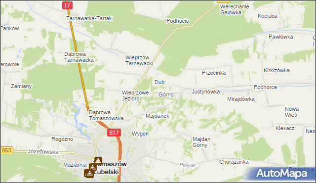mapa Górno gmina Tomaszów Lubelski, Górno gmina Tomaszów Lubelski na mapie Targeo