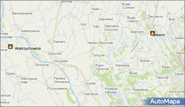 mapa Gorzyce gmina Żabno, Gorzyce gmina Żabno na mapie Targeo