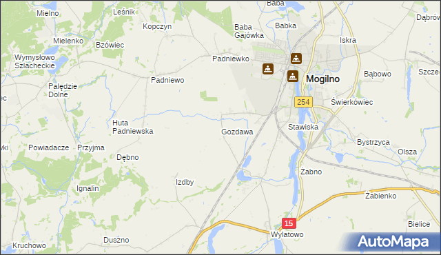 mapa Gozdawa gmina Mogilno, Gozdawa gmina Mogilno na mapie Targeo