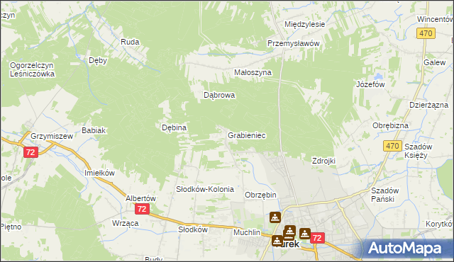 mapa Grabieniec gmina Turek, Grabieniec gmina Turek na mapie Targeo