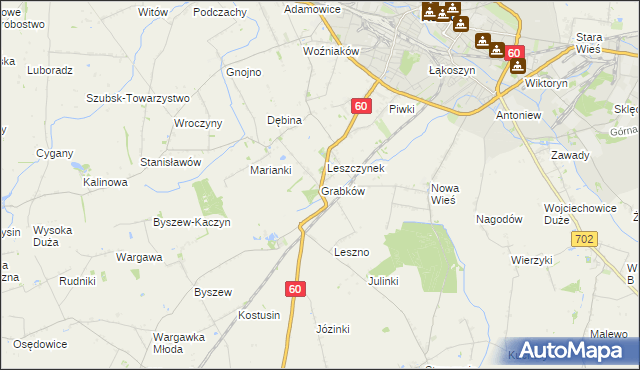 mapa Grabków gmina Kutno, Grabków gmina Kutno na mapie Targeo