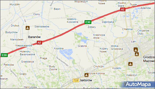 mapa Grabnik gmina Jaktorów, Grabnik gmina Jaktorów na mapie Targeo