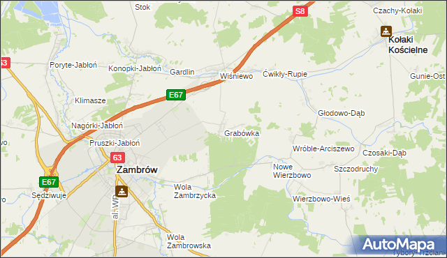 mapa Grabówka gmina Zambrów, Grabówka gmina Zambrów na mapie Targeo