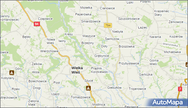 mapa Grębynice, Grębynice na mapie Targeo